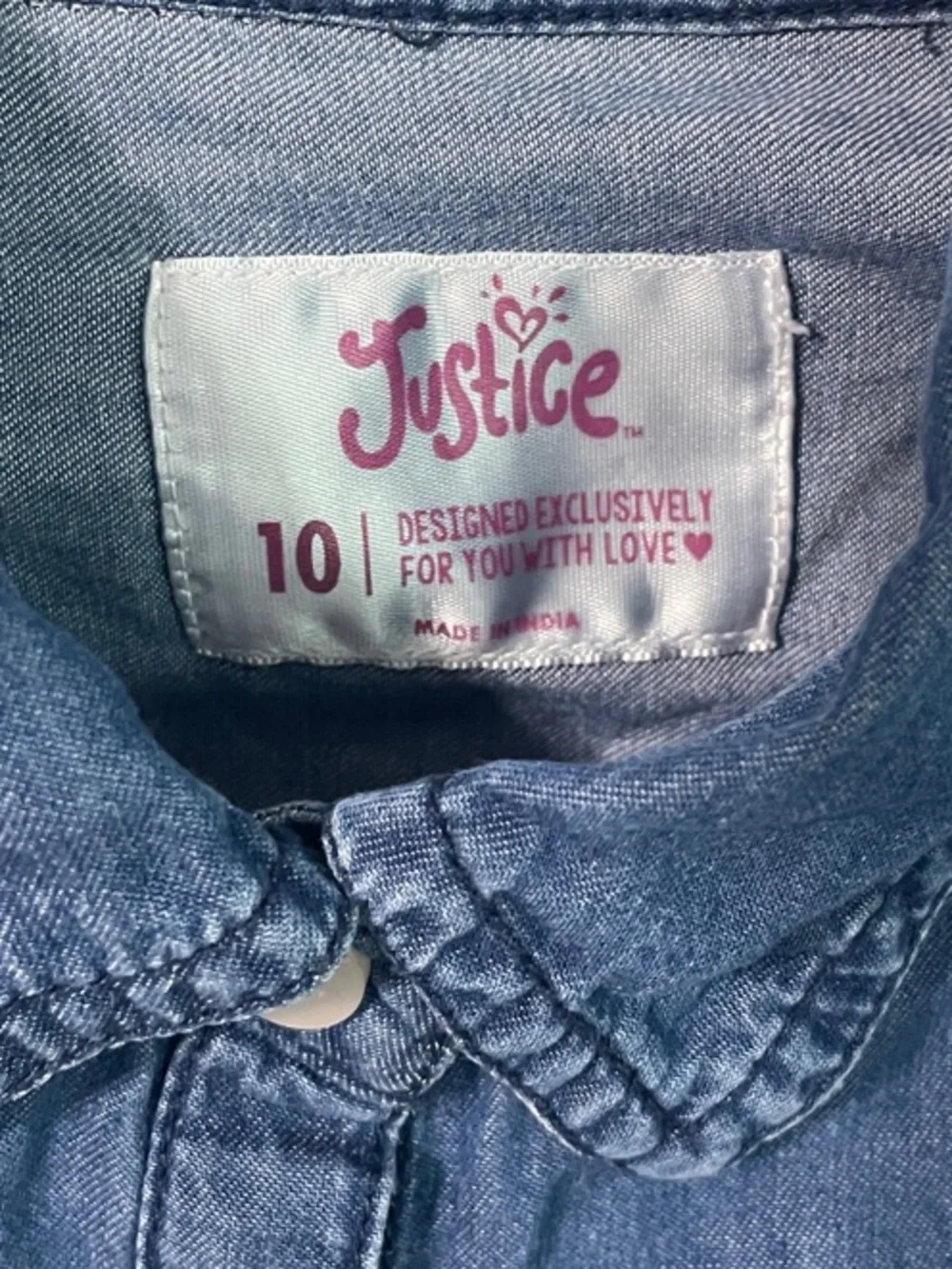 Justice Girls Blue Chambray Button-Down Shirt